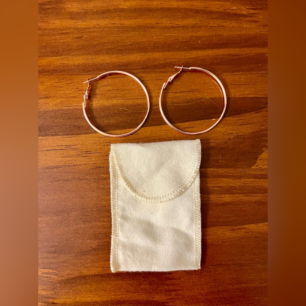 Rose Gold Large Hoop Dangle Earrings with Jewelry Pouch